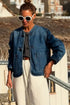 Deep Wash Vintage Button Front Large Patch Pocket Straight Cut Denim Jacket